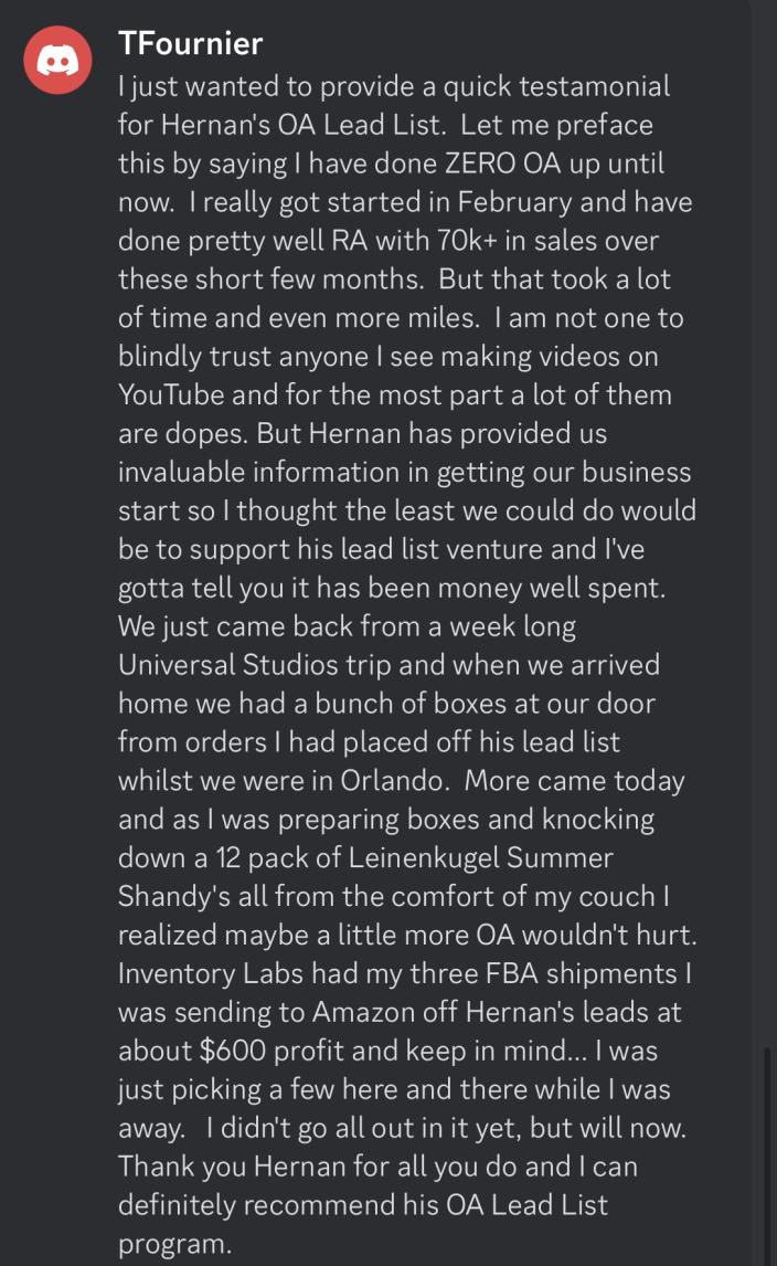 OA leads member profit screenshot